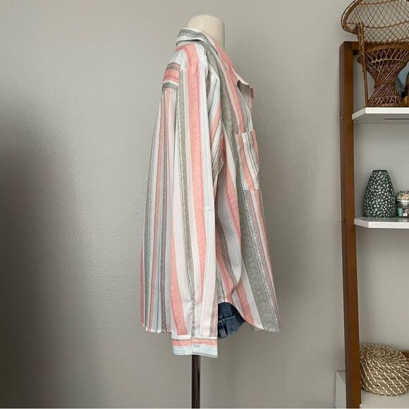 Stripe Button Front Long Sleeve Top - Picture 4 of 5